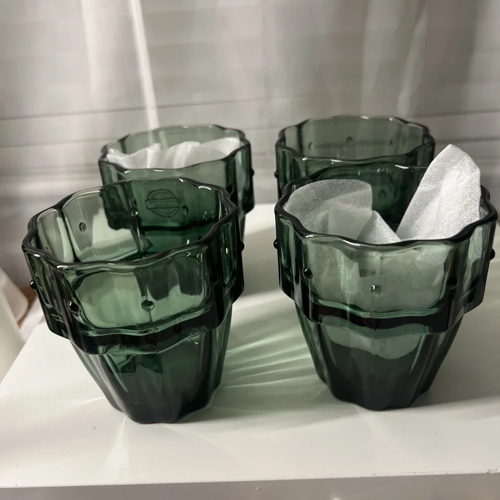CACTUS 4 Stacking Glasses CUPS Green Unique Drinking Nesting